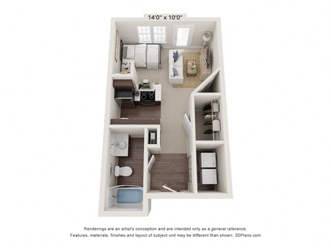 Floor plan for studio, 1 bath, 420 sqft